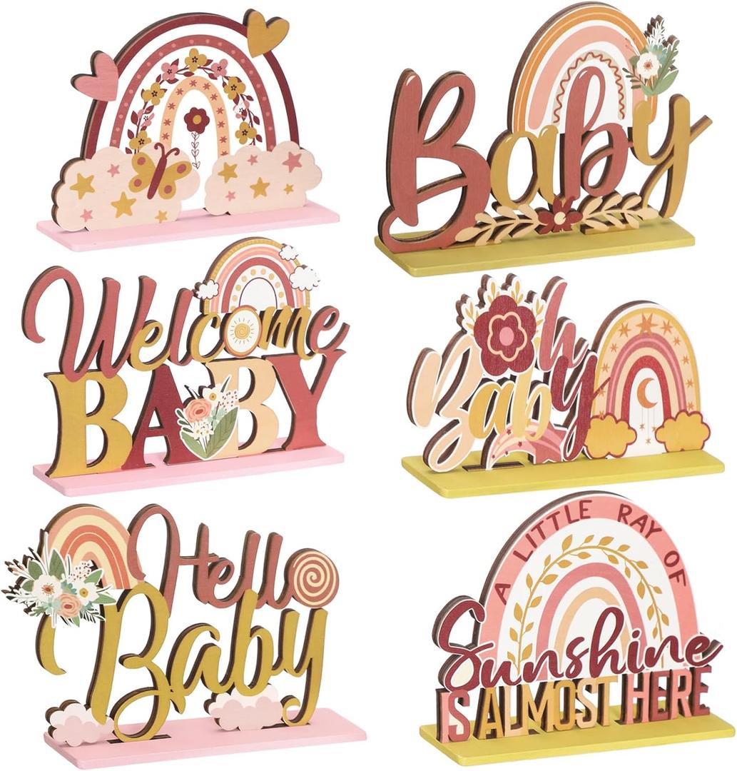 6 Pcs Boho Rainbow Wooden Table Centerpieces Boho Table Rainbow Decor Baby Shower Sunshine Decorations for Boys Girls Baby Birthday Party Photo Prop Supplies