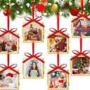 Qunclay 8 Set Christmas Vintage Brass Glass Photo Ornaments with Locket Closure Antique Gold Ornament Frames 2.68"x 2.68" Square Glass Hanging Picture Frame for Christmas Home Party Decor