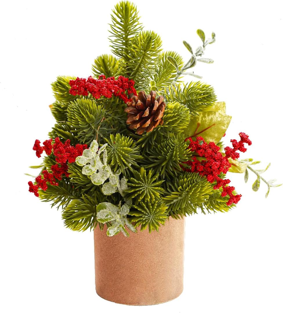 Small Christmas Tree, Artificial Mini Tabletop Christmas Tree with Pine Cones and Green Plants, Suitable for Christmas Decorations Indoor Tables in Households