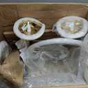 VECELO Bar Stools Set of 2, Adjustable Barstools Counter Height Stools with Back and Arm, Velvet Woven Kitchen Island Stools w/Gold Metal Leg & Base, 360 Swivel Bar Chair for Pubs Dining Room, White