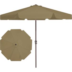 JEAREY 9 FT Patio Umbrella Outdoor, Table Umbrellas Market Umbrella w/Push Button Tilt/Crank, 8 Sturdy Ribs(Tan)