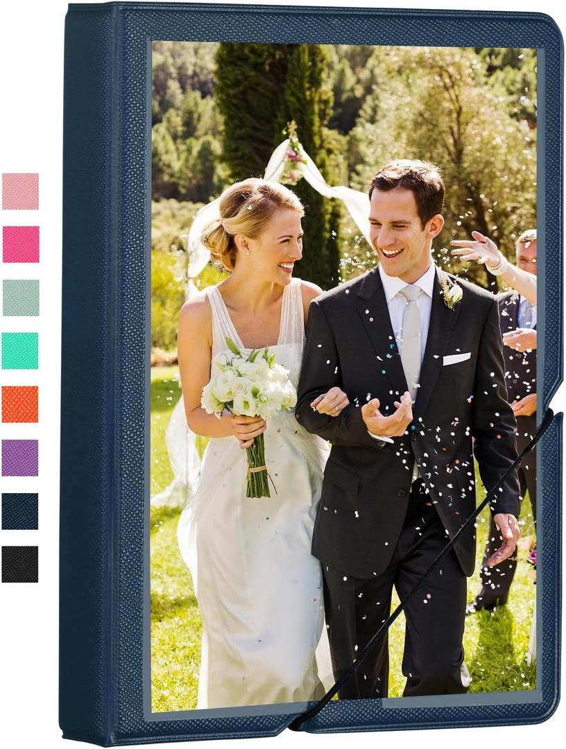 Lifting Small Photo Album 4x6 28 Pockets Plastic 4 x 6 Photo Book Album with Customizable Cover Mini Picture Album for Family Wedding Anniversary Baby Vacation (Marine Blue) (1 Pack)