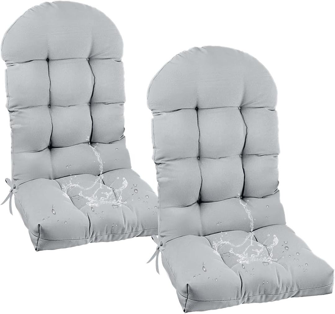 Outdoor Adirondack Chair Cushions Set of 2 Rocking Chair Cushions | With Ties Non-Slip ,Slivery Grey ,Waterproof Patio Rocking Chair Cushion for Outdoor Indoor Furniture 47"*19.68"*3.9"