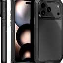 Armor Metal Case for iPhone 17 Pro Max with Tempered Glass Screen Protector, Heavy Duty Military Grade, Shockproof Dustproof Water Resistant Camera Protection Silicone Back Full Body Case Black