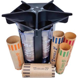 Coin Sorter Tube Coin Counter with Coin Wrappers, 5-in-1 Change Sorter Change Counter Machine, Coin Organizer & Coin Holder Coin Roller, Use with Coin Bank Coin Jar, Sort Quickly & Accurate
