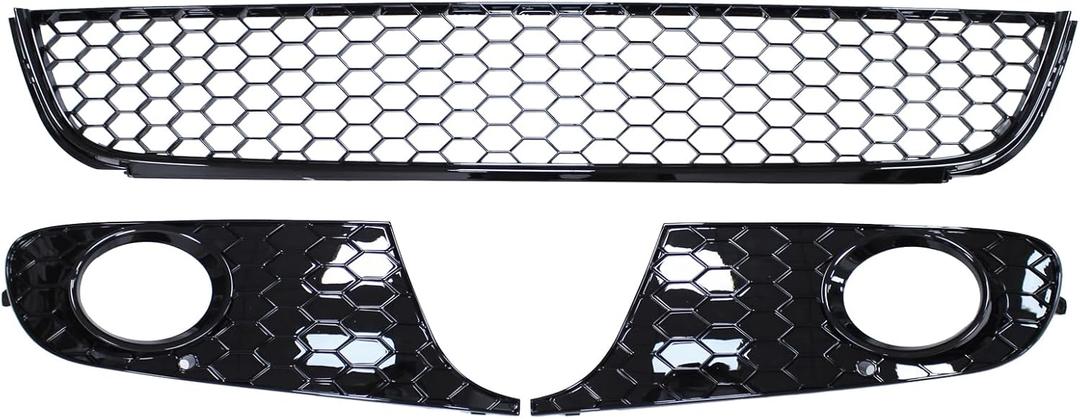 ApplianPar Front Lower Bumper Grill Grille Honeycomb Mesh with Left Right Side Fog Light Cover for VW Golf Jetta SportWagen MK6