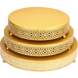 3 Piece Cake Stands Set 16'' 14'' 12'' Round Metal Cake Stands Cupcake Stand Riser Pastry Candy Display Plate for Dessert Table Wedding Event Birthday Anniversary Party (Gold)