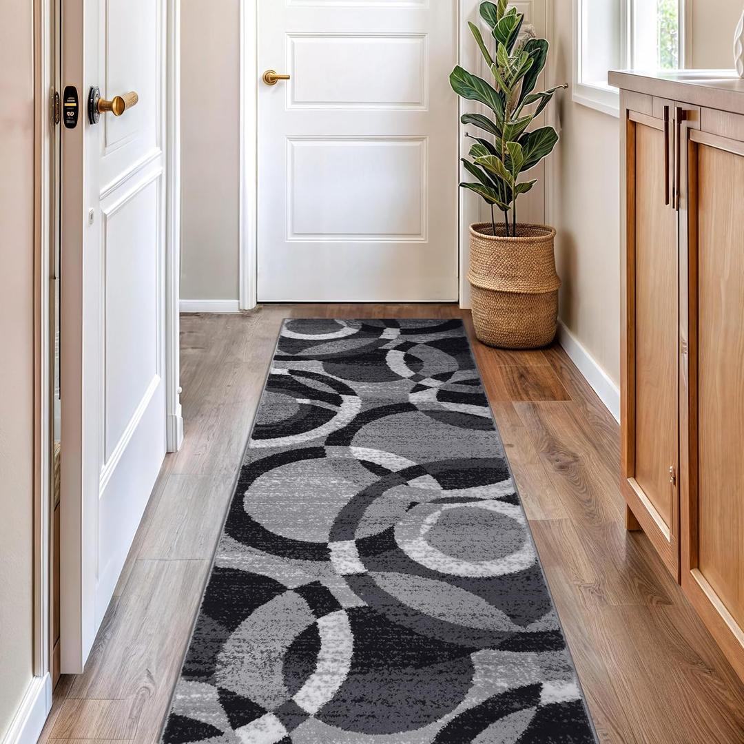 Rugshop Contemporary Abstract Circles Perfect for high Traffic Areas of Your Living Room,Bedroom,Home Office,Kitchen Runner Rug 2'7" x 8' Gray (Grey)