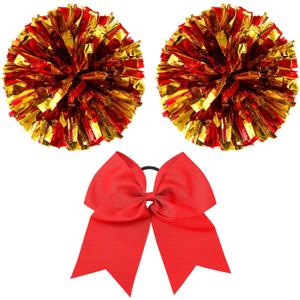 Hanaive 3 Pcs Cheerleading Pom Poms and Large Cheerleader Hair Bow Metallic Cheer Supplies for Team Spirit Sports Dance Cheering (Red Gold Mixed) Hanaive 3 Pcs Cheerleading Pom Poms and Large Cheerleader Hair Bow Metallic Cheer Supplies for Team Spirit Sports Dance Cheering (Red Gold Mixed)