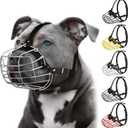 Pitbull Dog Muzzle Metal Mask Amstaff Secure Wire Basket Adjustable Durable Leather Straps for Large Dogs (Steel)
