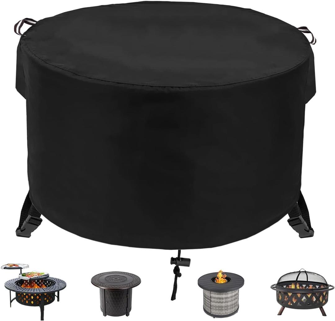 Round Fire Pit Cover 36" Dia X 24" H, 600D Strong Tear Resistant, Waterproof & UV Resistant Outdoor Cover, Fit for 33",34" ,35",36" Round Gas Firepits, Fire tables or Fire bowls, Black