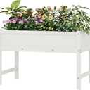 Weatherproof Raised Garden Bed, HDPE Outdoor Elevated Planter Box with Legs, Garden Box, Flower Beds for Patio, Deck, Balcony (White)