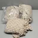 KKJIAF 4 Pieces Plaid Ruffle Queen Bed Sheets, Cotton Gingham Queen Bed Sheet Set Linen Feel Comfy Breathable Ruffed Plaid Bed Sheets with 16 Inch Deep Pocket, Taupe