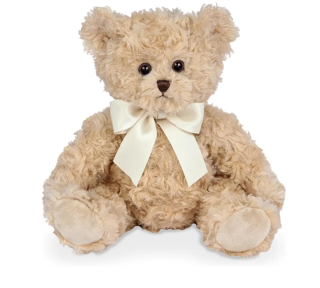 Bearington Tate Teddy Bear Stuffed Animal  18" Soft Teddy Bear Plush Toy  Classic Design Cuddly Bears with Satin Bow  Adorable Floppy Beige Plush Animal Gift for Kids and Toddlers