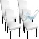 Leather Chair Covers for Dining Chairs Set of 4, Super Stretch Waterproof Kitchen Chair Covers Thickened Washable Dining Chair Slipcovers Pure White Chair Seat Cover for Dining/Kitchen/Banquet