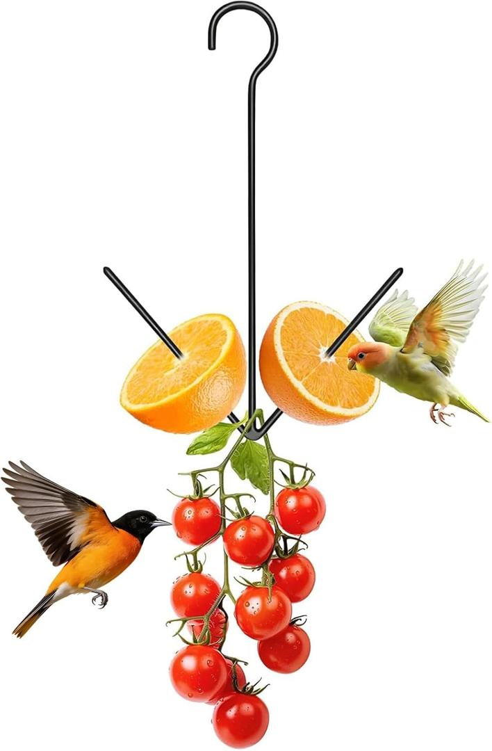 Oriole Feeder for Outdoors, Hanging Orange Bird Feeder with Hook, Black Metal Fruit Holder for Garden Patio Outside