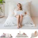MAXYOYO Giant Bean Bag Chair with Pillow, 3 in 1 Convertible Bean Bag Chair for Adults with Removable Cover, Floor Cushion Stuffed Floor Lounger for Living Room Bedroom, Beige