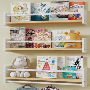 MXCSE Floating Nursery Shelves, Floating Shelves for Wall Kids, Wood Wall Mounted Bookshelves for Nursery, Wall Nursery Shelves for Bedroom, Toddler Room, Baby Room (Pine & White, 15.8 Inches)