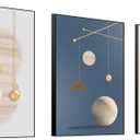 MPLONG Wall Art 3 Pieces Framed Wall Art Canvas Print Set Minimalist Medieval Geometric Circle Abstract Illustration Modern Wall Art Decor Multicolor Living Room Bedroom Office 16"x 24"x 3 Panels
