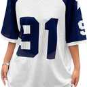 SHENHE Women's Oversized Football Jersey Top Y2K 90s Number Print Crewneck Short Sleeve Loose Mesh Shirt White Medium 