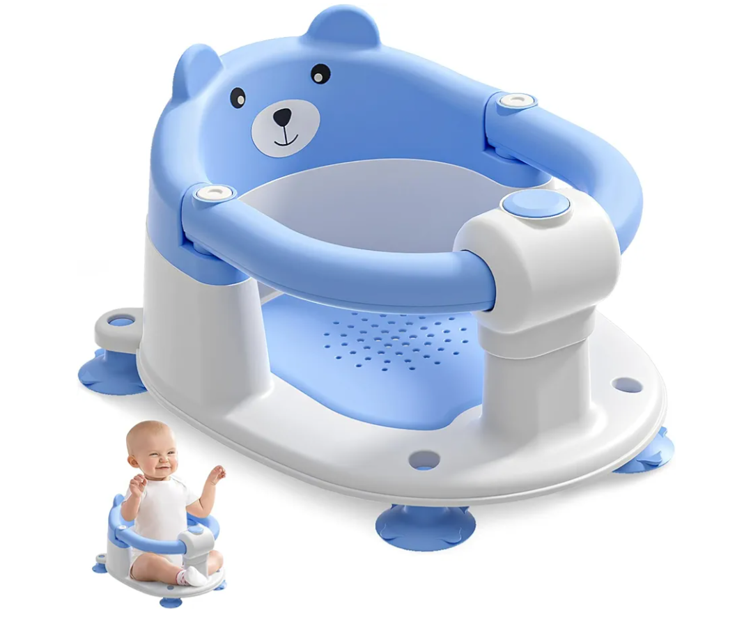 Baby Bath Seat for Babies 6 Months & up, NonSlip Toddler Bath Seats for Babies Sitting Up, Safe Infant & Newborn Bathtub Chair with 4 Suction Cups & Soft Cushion for Shower,Blue