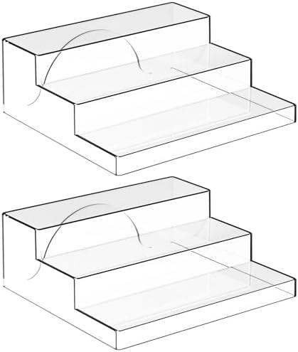 Yieach 3 Tiered Acrylic Display Stands for Cupcake Stand,Perfume Shelf Organizer,Figure and Funko Pop Display,No Installation,Clear Table Risers Display Stands for Collectibles,Makeup and Dessert, 2 PCS