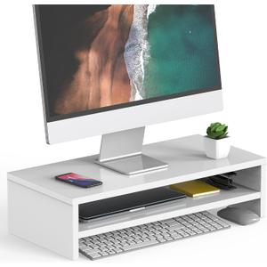 FITUEYES Monitor Stand - 2 Tier Computer Monitor Riser with 21.3 Inch Shelf, Wood Desktop Stand for Laptop Computer Screen, Desk Organization, Office Supplies