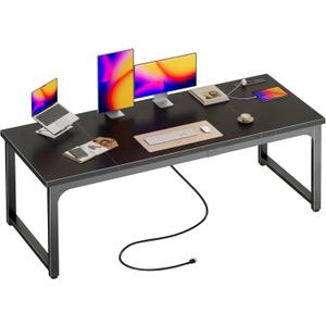 Huuger 63 x 24 inch Desk with Power Outlets & USB-C, Deeper & Thicker Desktop, Robust Metal Tubes, Computer Desk, Heavy Duty Office Desk, Work Gaming Desk, for Home Office, Black