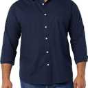 Amazon Essentials Men's Long-Sleeve Regular-Fit Stretch Poplin Shirt (Blue, Small)