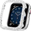 Mosonio Metal Case Cover Compatible with apple watch 44mm, Full Bling Metal watch case 44mm for Women(WT:0.34oz), Shiny and Durable Protective Case Cover for iwatch Series SE 6 5 4 44 mm (Silver,44mm)