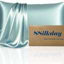 Mulberry Silk Pillow Cases with Zipper, Ultra Smooth Soft Breathable Cooling Pillow Cases for Hot Sleepers, Silk Satin Pillowcase for Hair and Skin, Gifts for Women (Haze Blue, Queen Size, 1 Pack) (Queen - 2030 Inch)