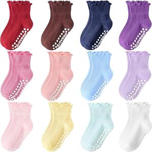 Aroveea Baby Toddler Socks Grip Non Slip Girls Cotton 9  Pack for 3-5T Kids Ankle Cute Socks 6M-7Years