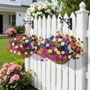 Homsunny Artificial Hanging Flowers Plants with Basket for Outdoors - Fake Petunias Flowers Fake Silk Morning Glory Planter for Outside Porch Patio Balcony Garden Spring Summer Decor(Color Blending)