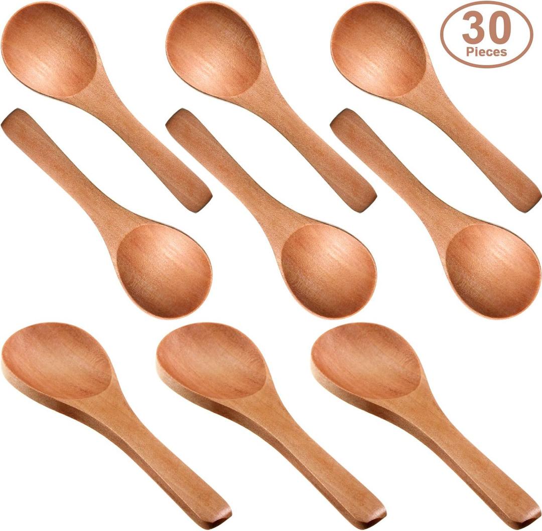 30 Pcs Small Wooden Spoons, 3. 5 Inch Mini Wood Natural Spoons for Jars Tasting Condiments Salt Sugar Coffee Tea Honey Spices, Tiny Wooden Teaspoons for Kitchen Supplies(Light Brown)