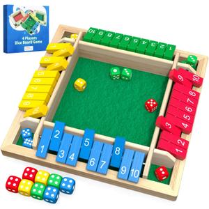 Shut The Box Game, Wooden Board Tabletop Dice Game for 2-4 Players & Kids Adults, a Fun Math Learning Toy for Family Game Night - an Ideal Made from Non-Toxic Wood, Child-Safe