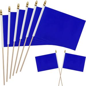 WEITBF 12Pcs 812 Inch Solid Blue Flags Small Blank Sublimation DIY Flags on Stick Mini Triangle Handheld Solid Color Graffiti Flag