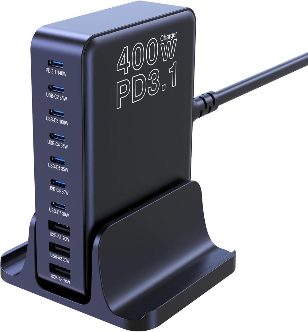 PD CHIPOFY 400W USB C Charger, GaN Compact 10-Ports PD3.1 140W PPS 45W QC20W Super Fast Charging Station for MacBook Laptop, iPad, iPhone 17/Pro/16/15, Galaxy S24/S23, Steam Deck and More