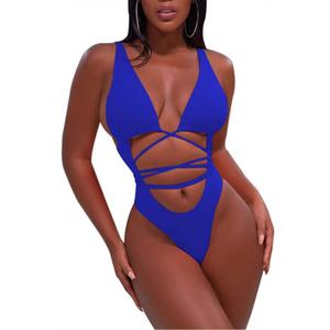 Sovoyontee 2026 Women's Sexy Cheeky One Piece Swimsuits High Cut Thong Bikini Bathing Suit Monokini (Blue, L)