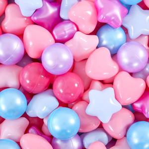 Heopeis Ball Pit Balls Stars and Hearts 100 200 500 1000 Plastic Balls for Toddlers Phthalate Free BPA Free Crush Proof Balls in Reusable Play Toys for Kids with Storage Bag Indoor Outdoor