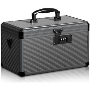 Medicine Lock Box with Code, Locking Medicine Box with Removable Tray & Pocket Bag, Portable First Aid Box for Home, 16 * 9.25 * 7.5 Inch (Black, X-Large-16inch)