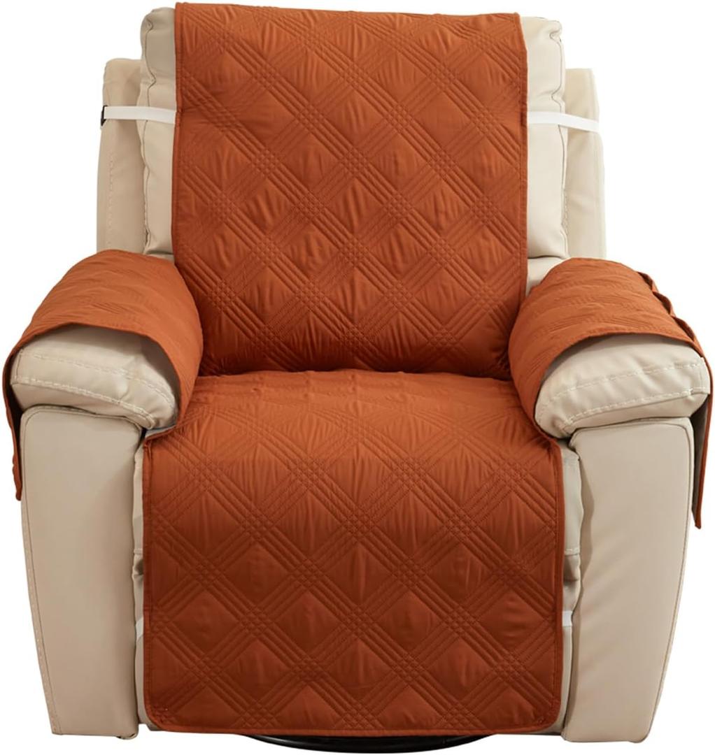 Qubjus Recliner Chair Cover Revesible Couch Cover Washable Sofa Slipcover with Pockets and Elastic Straps Furniture Protector for Dogs Pets Kids(Brown-Orange, Recliner)