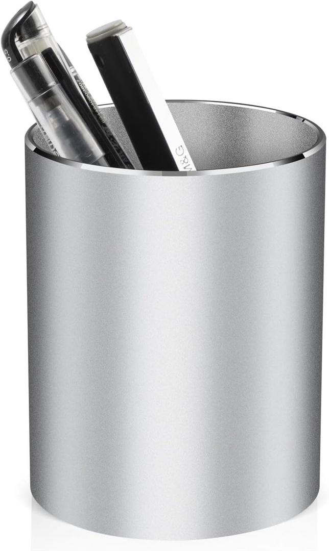 Pen holder, aluminum alloy waterproof pen holder, desktop simple and modern minimalist, multifunctional office supplies for families, kids and schools silver