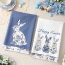 2 x Frienda 2 Pcs Blue Easter Kitchen Towels Blue Floral Easter Hand Towels Bunny Dish Towel 17 x 26 Inch Rabbits Bow Decor Kitchen Towel Spring Farmhouse Holiday Room Decoration