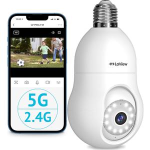 LaView 4MP Bulb Security Camera 5G& 2.4GHz WiFi, 3602K Security Cameras Wireless Outdoor Indoor Full Color Day and Night, Motion Detection, Audible Alarm, Easy Installation, Compatible with Alexa (White)