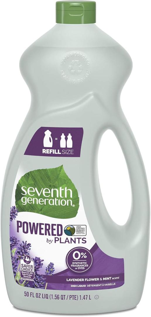 Seventh Generation Dish Liquid Soap Lavender Flower & Mint Refill Dishwashing Soap Biodegradable liquid soap 50 Fl oz