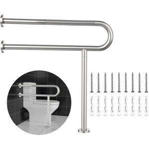 Toilet Grab Bar 31.3 Inch, YuanDe Wall to Floor Brushed Nickel Bathroom Safety Bar w/Anti-Slip Knurled Grip, Stainless Steel Handicap Grab Bar with Leg,Support Bar for Disabled Elderly Pregnant