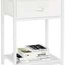 Furologee White Nightstand with Fabric Drawer, Small Side Table for Small Spaces, 2 Tiers Storage Shelves End Table, Night Stand for Living Room, Bedroom, Dorm (1)