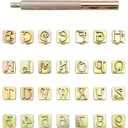 Yoption 37 Pieces Leather Stamping Tool Set, 26 Letters Alphabet & 10 Numbers Stamps Steel Punch Tool 9mm + 1 Stamping Handle for Leather Craft