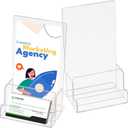 2 Pack Brochure Display Stand with Business Card Holder, Freestanding 4.4 x 7.67 inches, Clear Acrylic Rack Card Holders for Desk, Promotional and Marketing Events