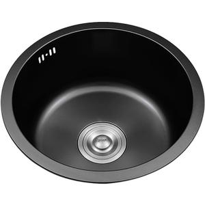 Black Round RV Sink 14 Inch Undermount Kitchen Single Bowl Sink, SUS304 Stainless Steel Bar Counter Small Sinks With Accessories (Black, 14.2x14.2in)